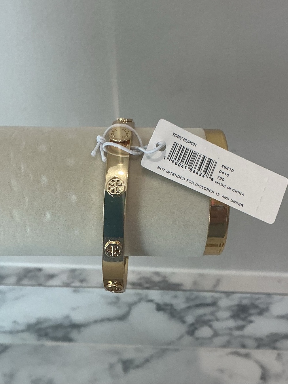 Tory Burch Gold-Tone Logo Bangle Hinged Bracelet size Large